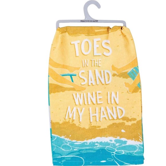 Primitives by Kathy Kitchen Towel - Toes in the Sand Wine In My Hand - Picture 1 of 3